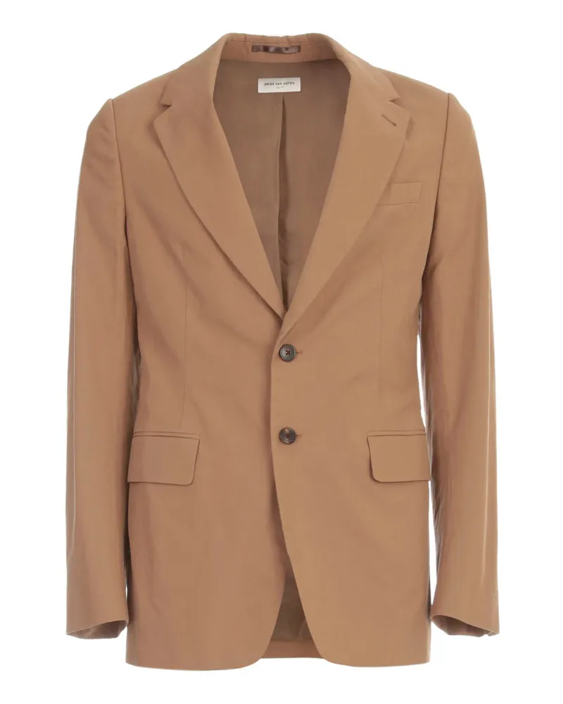 Dries van Noten Brown single-breasted jacket by . The model - made of cotton - features a front fastening with buttons, welt pocket on the chest and two side welt pockets