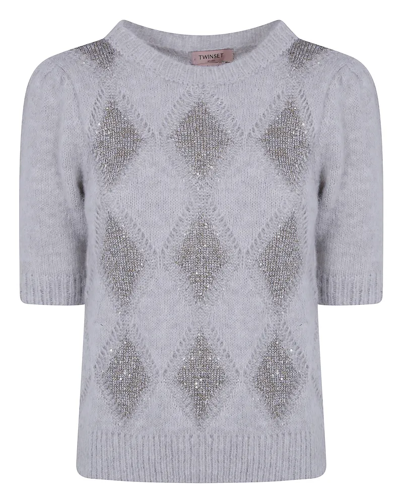 Twin-Set Sweater Round Neck Short Sleeves Gray