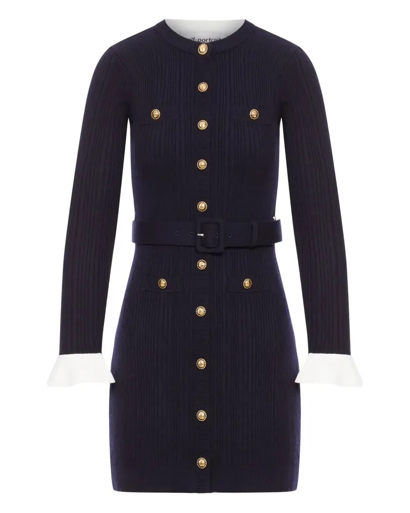 Self-Portrait Viscose Knit Mini Dress Blue