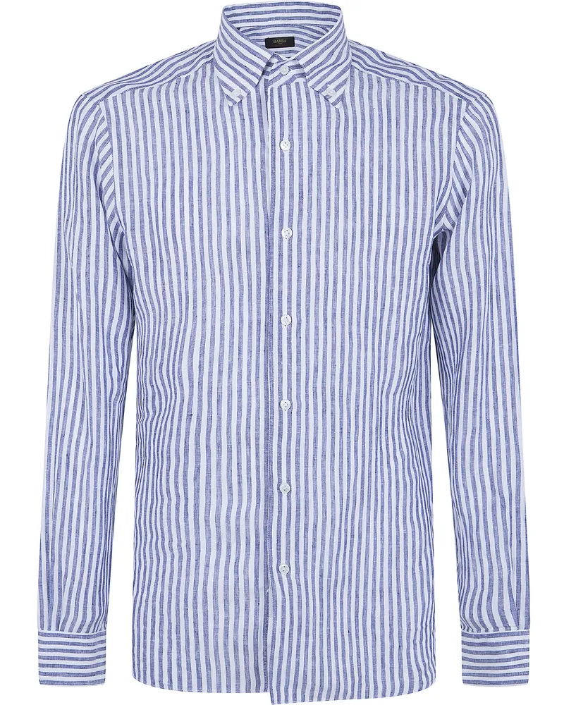 BARBA Classic Linen Large Stripes Shirt Blue