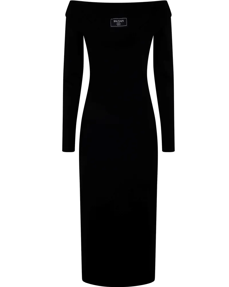 Balmain Ls Double Collar Knit Zipped Midi Dress By Balmain Black