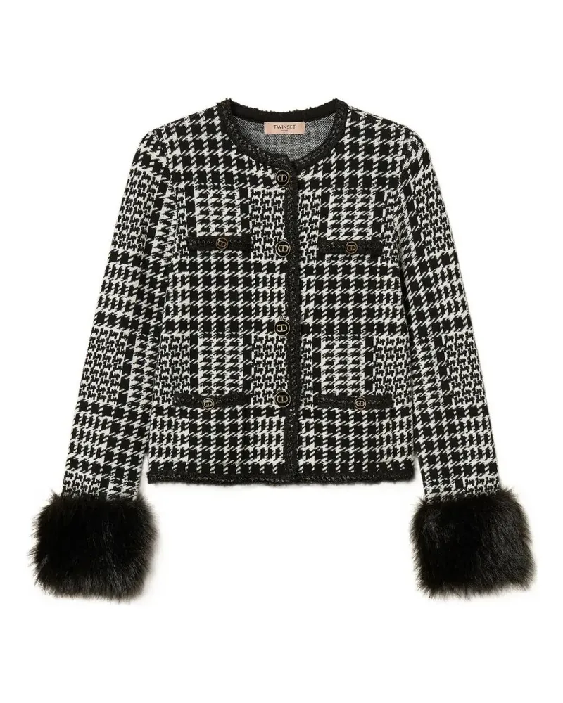 Twin-Set Classic Check Cropped Jacket White