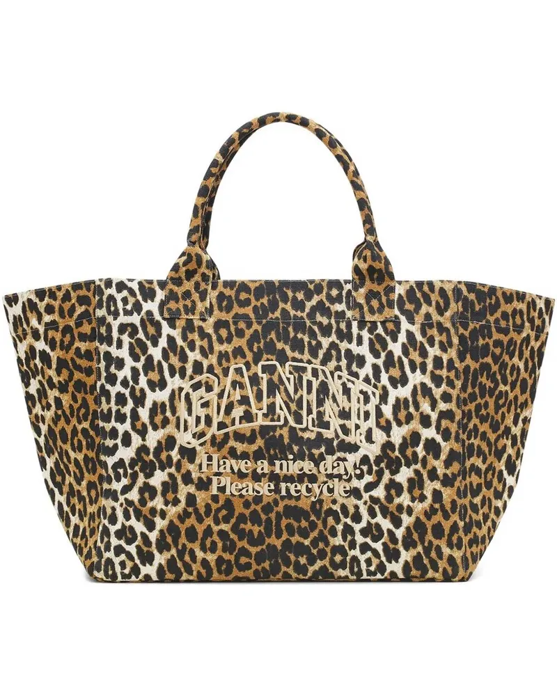 Ganni Borsa Shopper Xxl Pocket Print Bag Brown