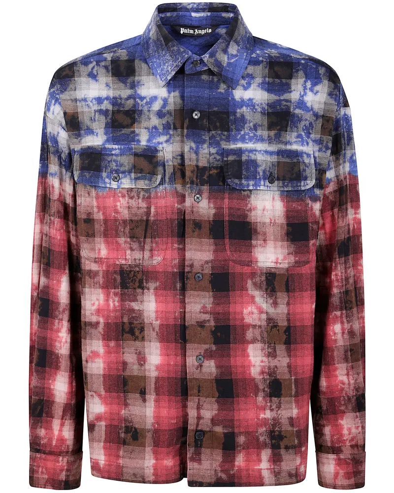 Palm Angels B Curved Logo Check" Long Sleeves Shirt Blue
