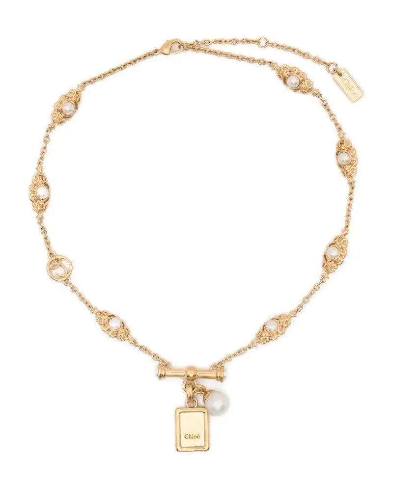 Chloé Brass & Resin Pearls Chocker Necklace Metallic