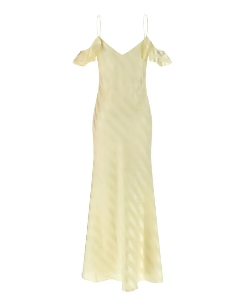 Self-Portrait Yellow Satin Striped Maxi Dress Yellow