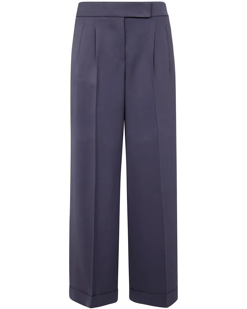 Peserico Viscose Cady Stretch Wide Leg Trousers Blue