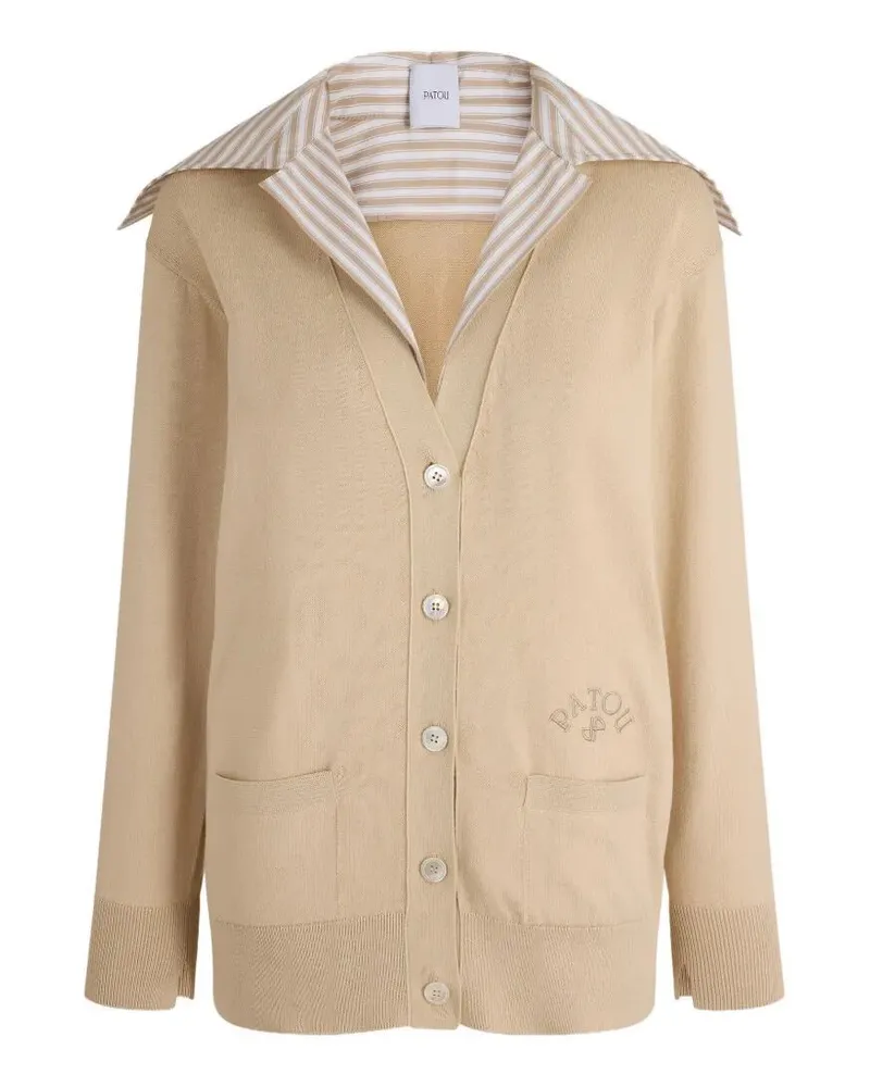 Patou Mix Popeline Collar Cardigan Beige