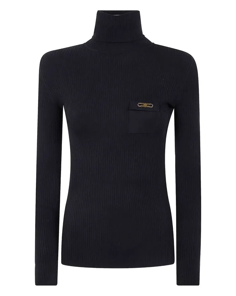 Elisabetta Franchi Turtleneck Ribbed T-Shirt Black