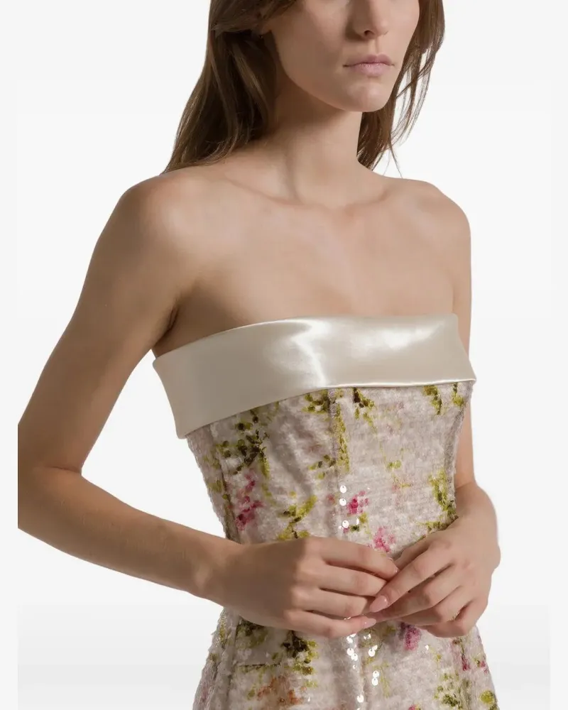 Alberta Ferretti Printed Sequins Mini Dress Beige