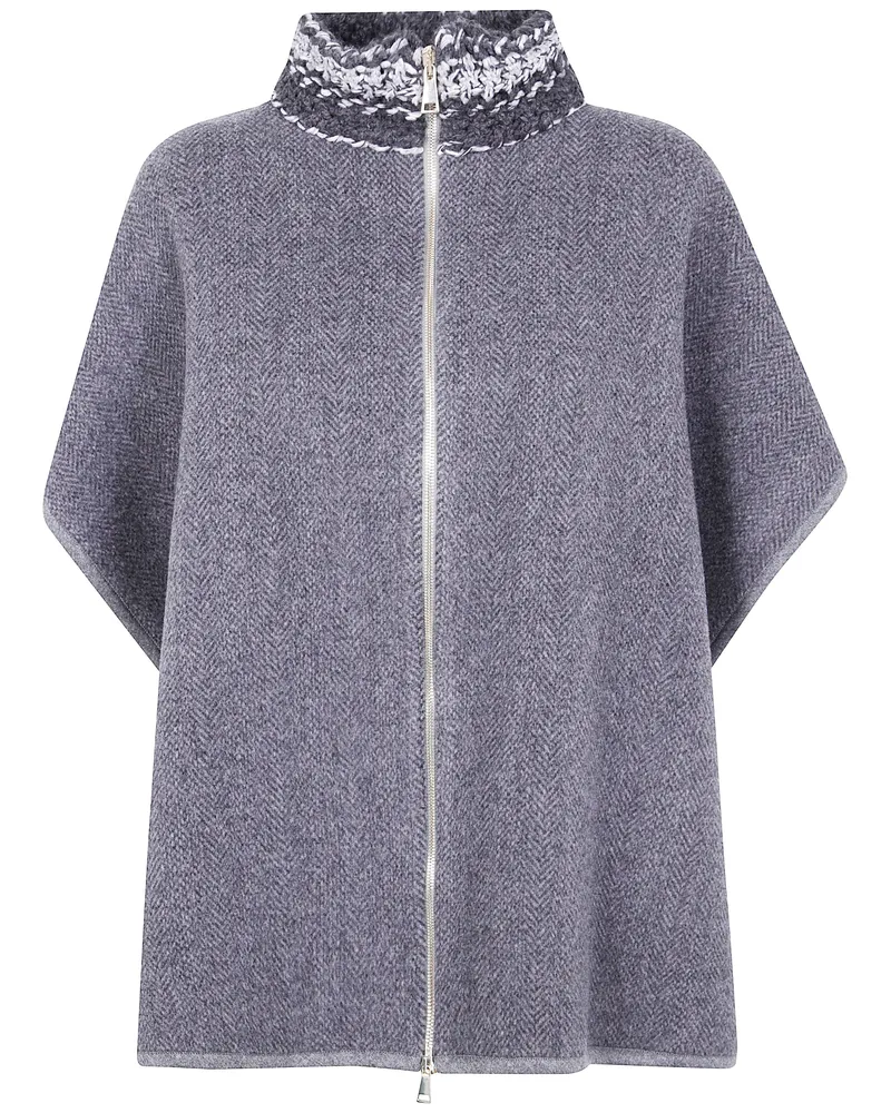 Fabiana Filippi Double Cape With Crochet Knit Gray