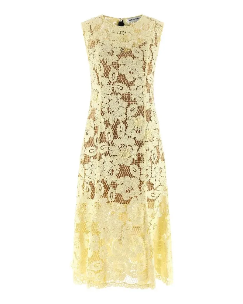 Self-Portrait Yellow Crochet Lace Midi Dress Yellow