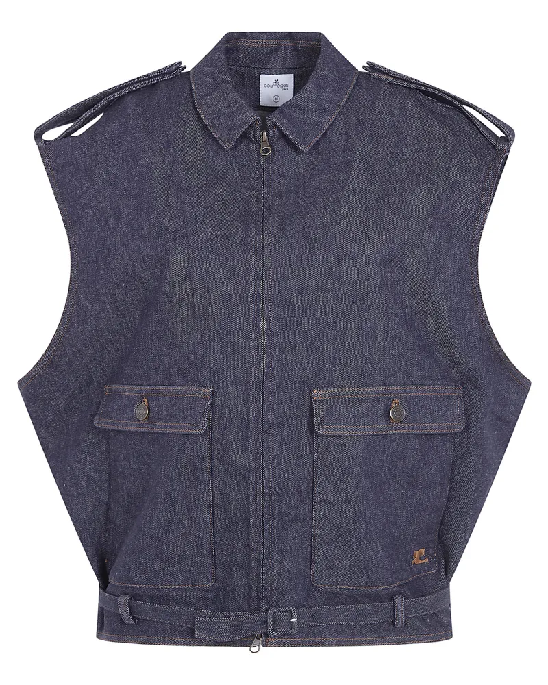 Courrèges Sleeveless Denim Bomber Jacket Gray