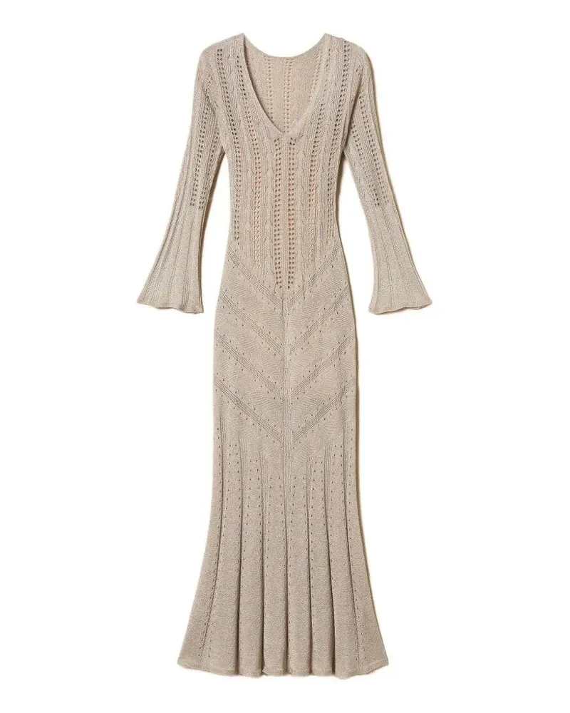 Twin-Set V Neck Midi Dress Beige