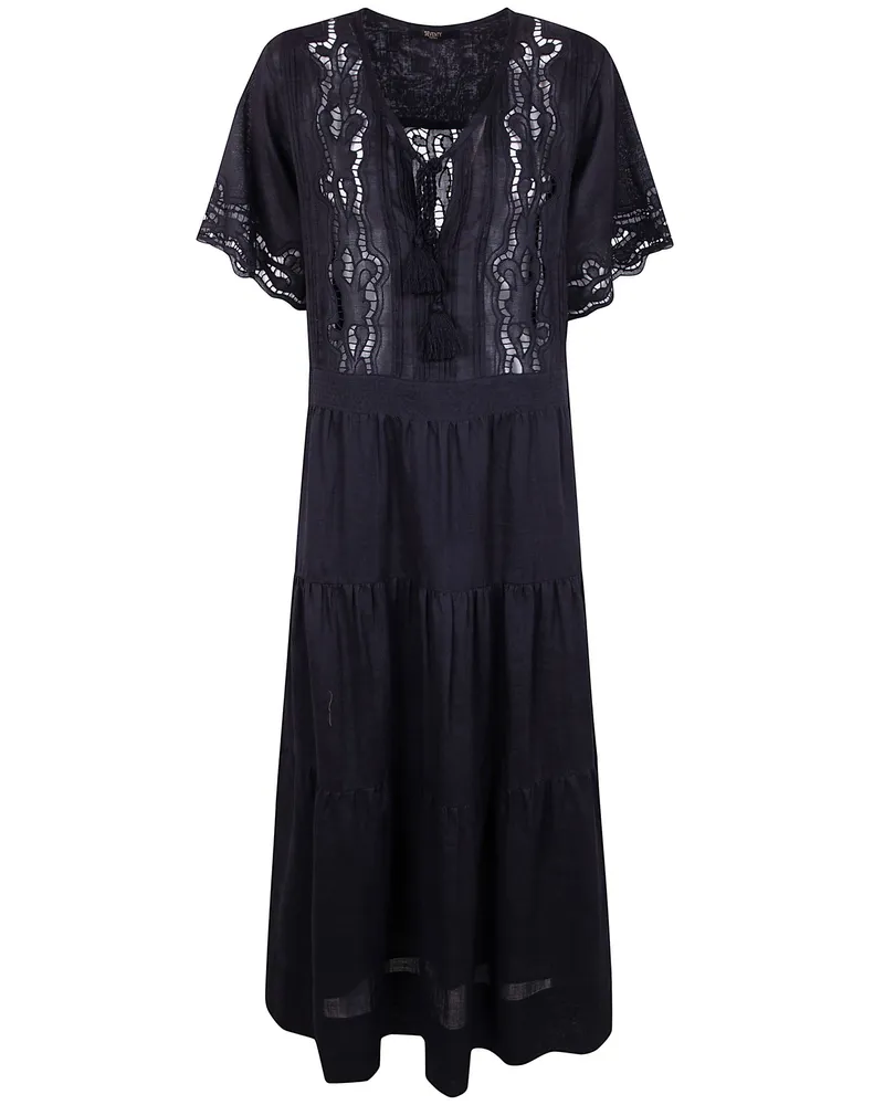 Seventy Ramie Embroidered Dress Black