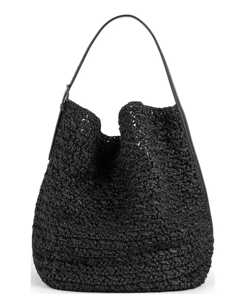 Totême Belted Raffia Tote Bag Black