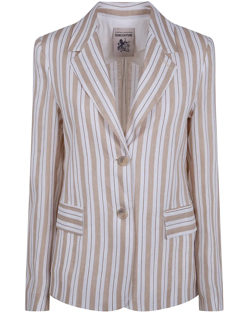 Semicouture Stripe Linen Classic Jacket Beige
