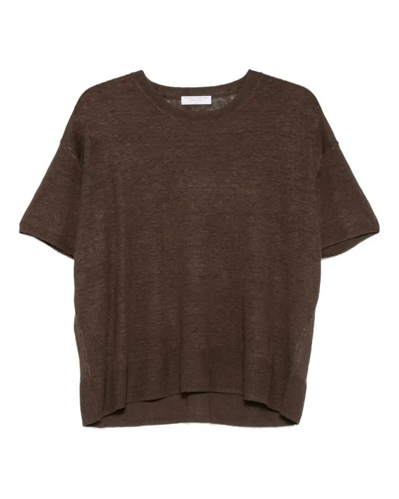 Majestic Linen Round Neck Sweater Brown