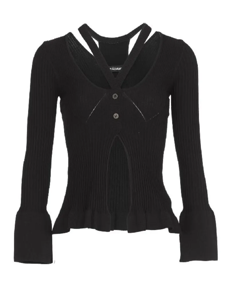 ANDREADĀMO Ribbed-Knit Cardigan With Double Layers Black