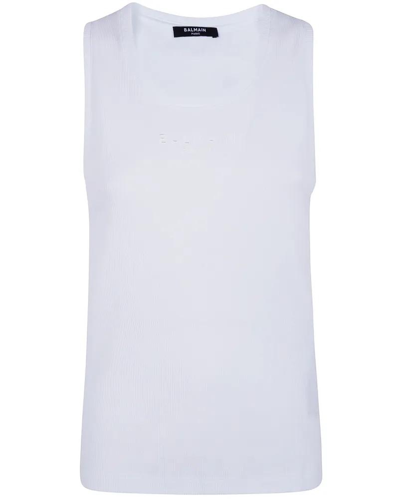 Balmain Small "Balmain Paris" Emb Jersey Tank Top White