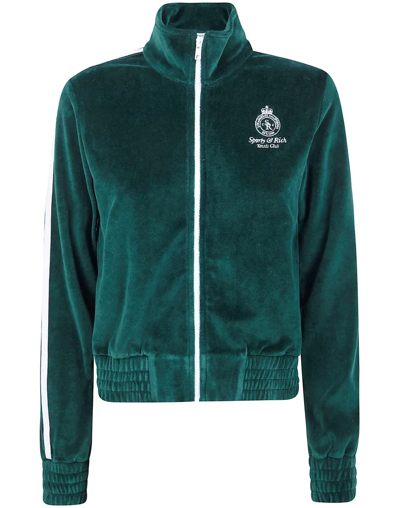 SPORTY & RICH Crown Tennis "Elio" Velour Track Jacket Green