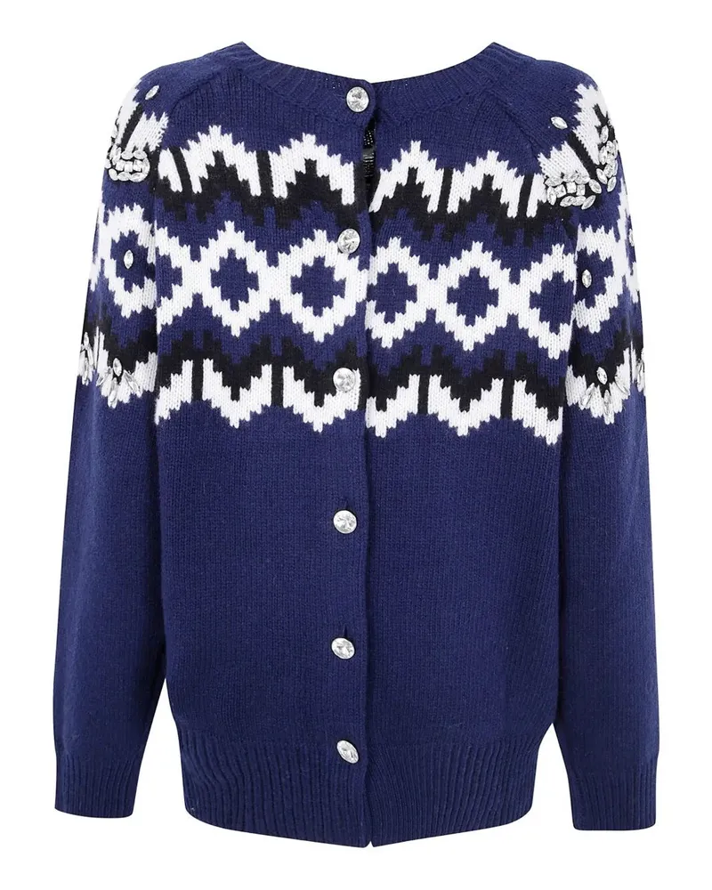 Blumarine Norvegian With Patch Knit Cardigan Blue