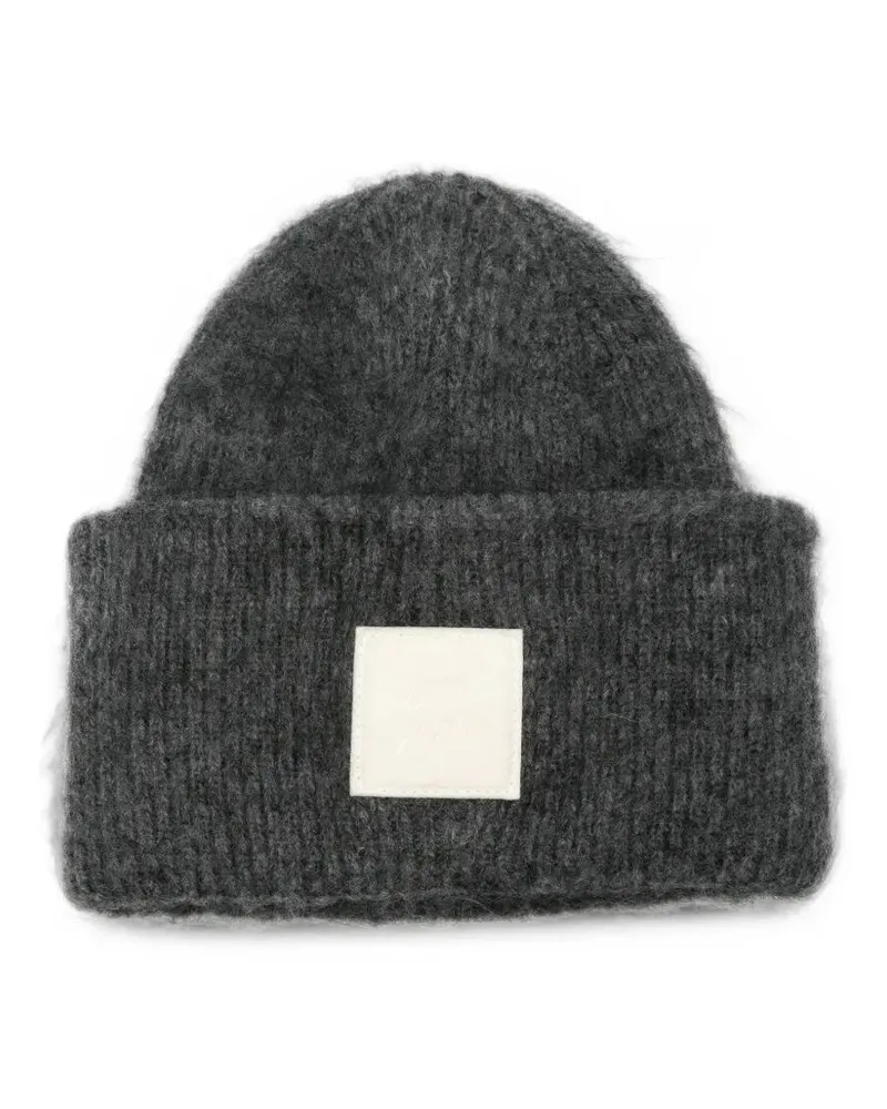AMI Paris Hat Mohair "Ami Paris" Patch Beanie Gray