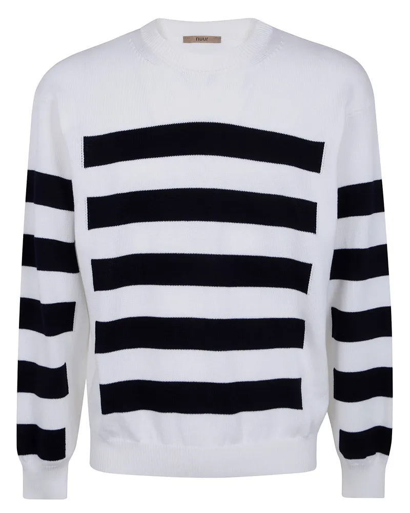 Nuur Two Tone Stripes Crew Neck Sweater Beige