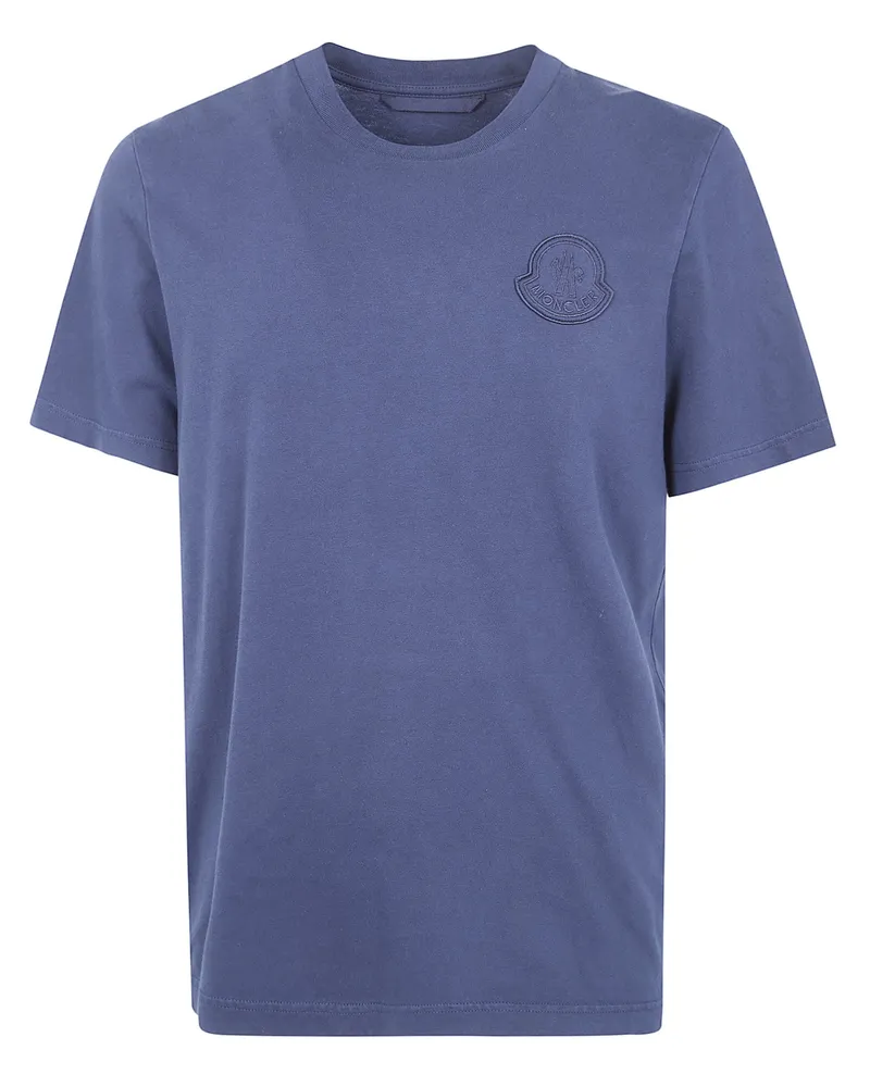 Moncler Short Sleeves Heavy Combed Cotton Jersey T-Shirt Blue