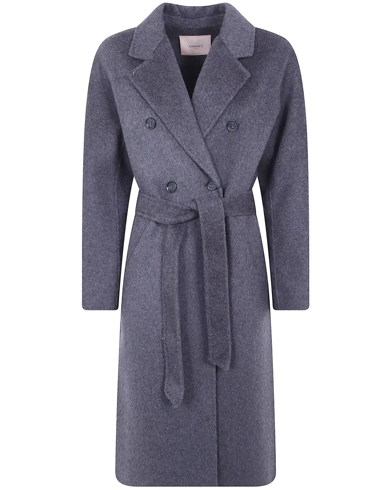 Twin-Set Coat Belted Wrap Coat Gray