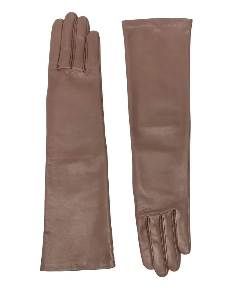 Agnelle Opera" Nappa Leather Silk Gloves Brown