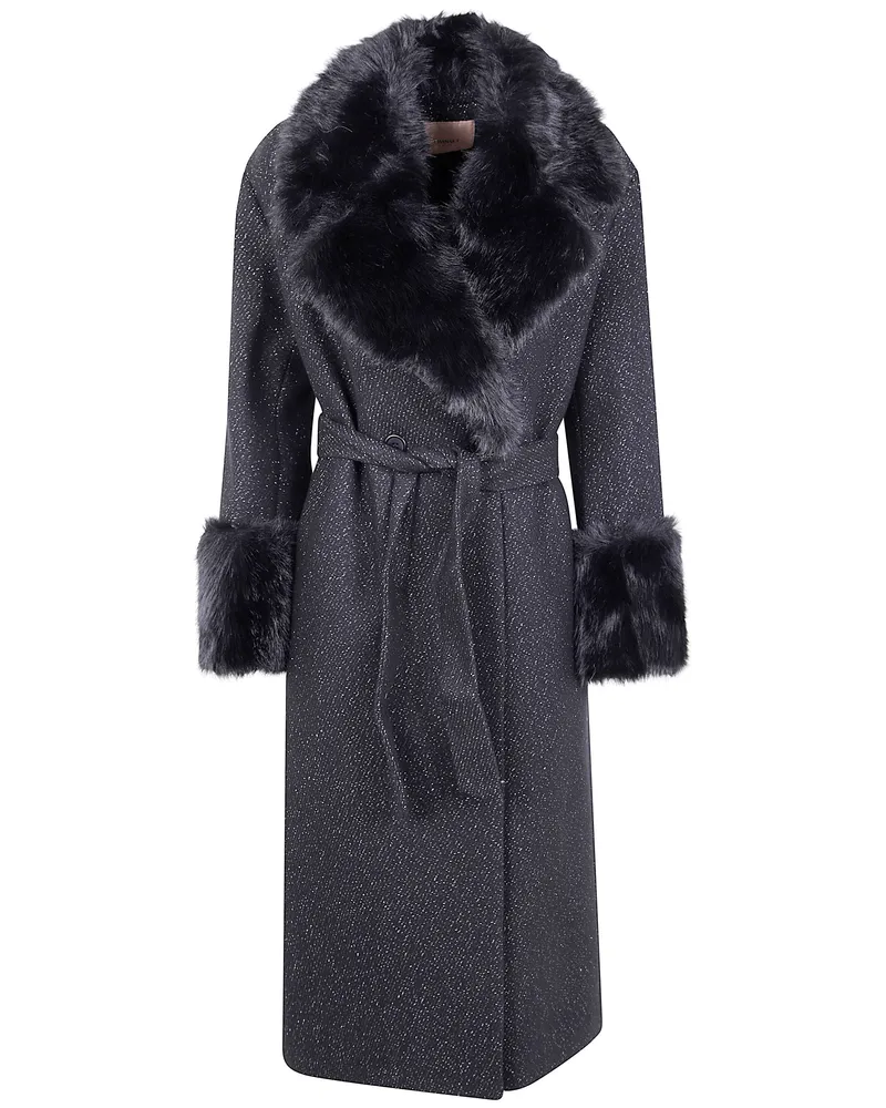 Twin-Set Salt & Pepper Coat Black