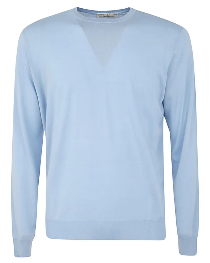 Filippo de Laurentiis Wool Silk Cashmere Long Sleeves Crew Neck Sweate Blue