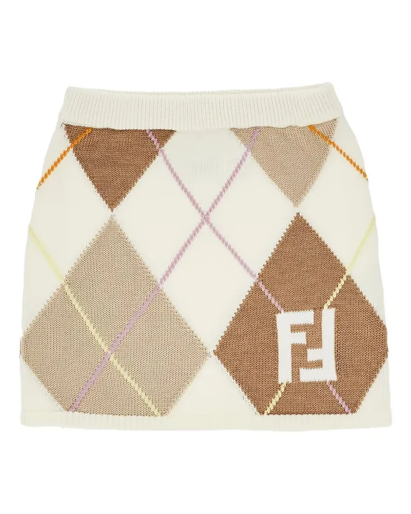 Fendi Skirt Wool "Ff Argyle Knit Beige