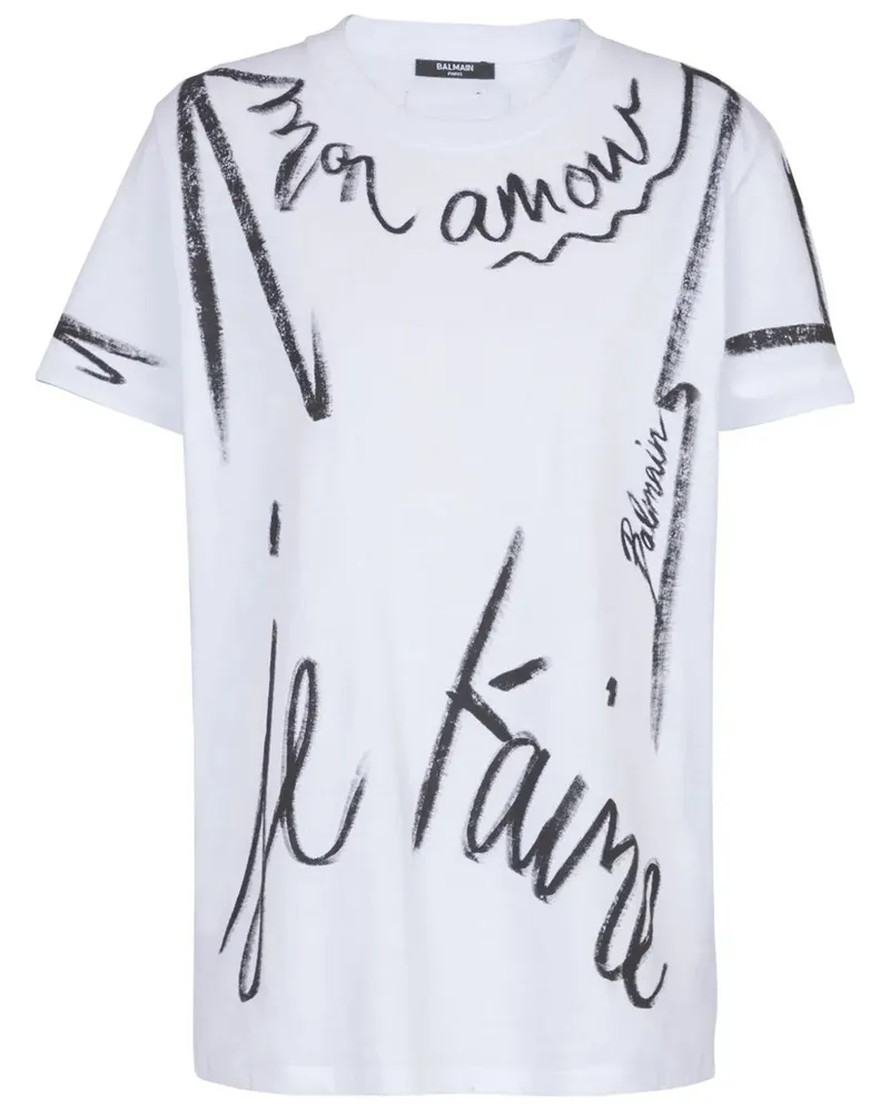Balmain Sl Writing Printed T-Shirt By Balmain White