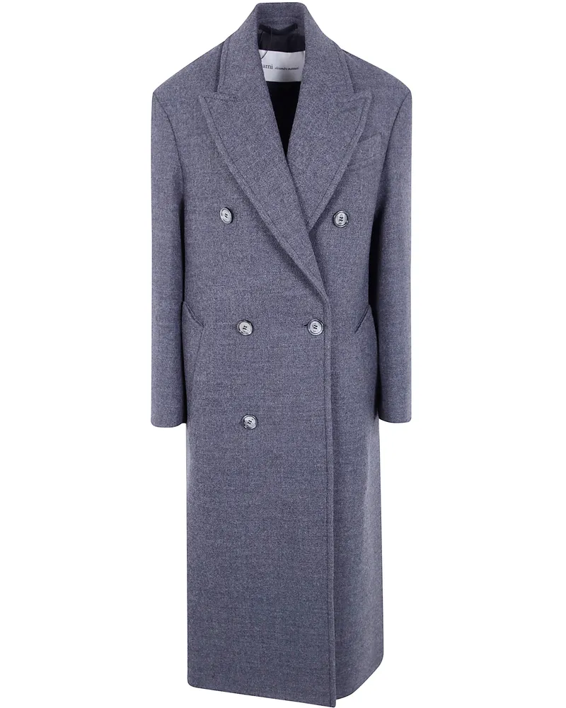 AMI Paris Double-Breasted Long Coat "Cozy Coat Gray