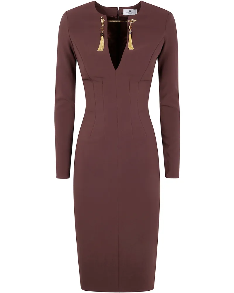 Elisabetta Franchi Midi Fit Dress Brown