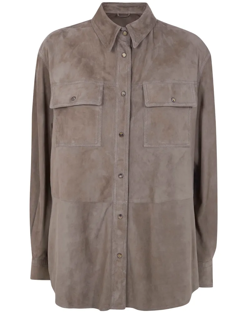 Brunello Cucinelli Leather Shirt Brown
