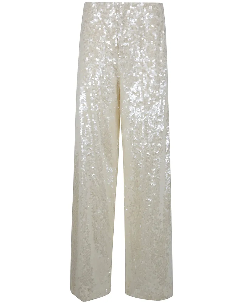 Alberta Ferretti Wide Leg Sequins Trousers White