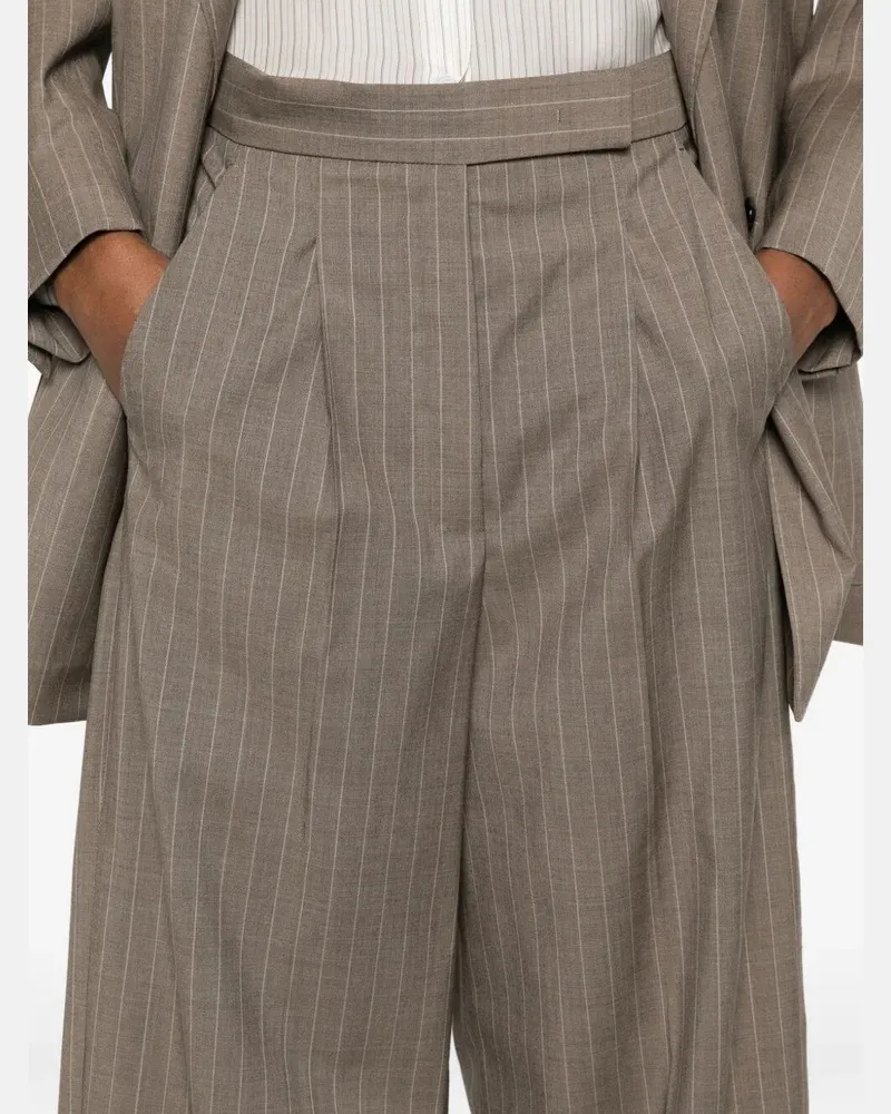 Max Mara Mxmmanetta" Short Light Wool Trousers Brown
