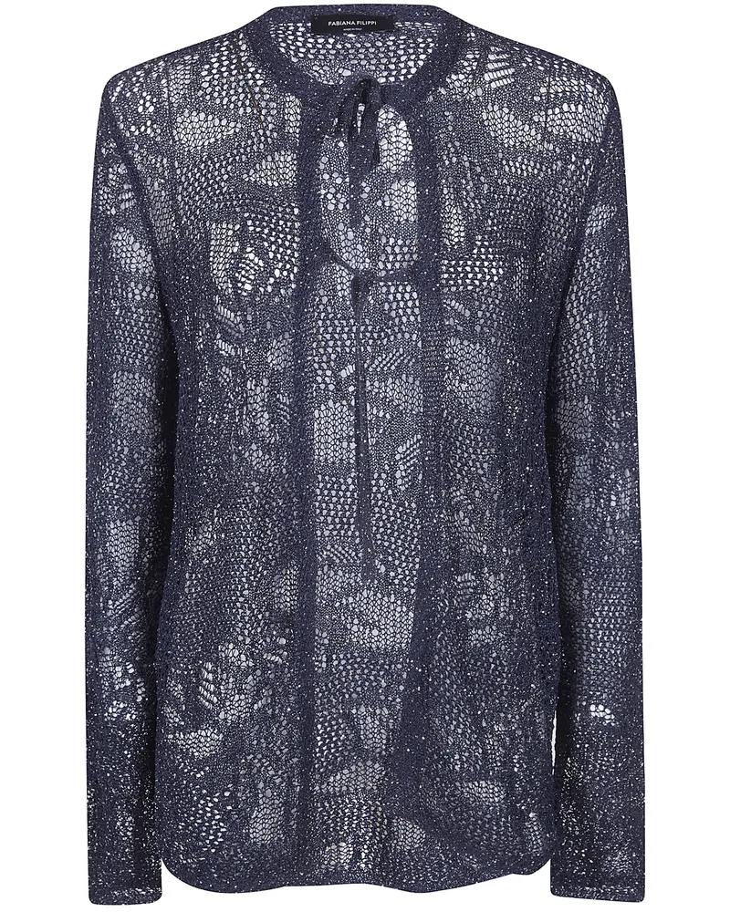 Fabiana Filippi Ribbon Round Neck Cardigan Blue