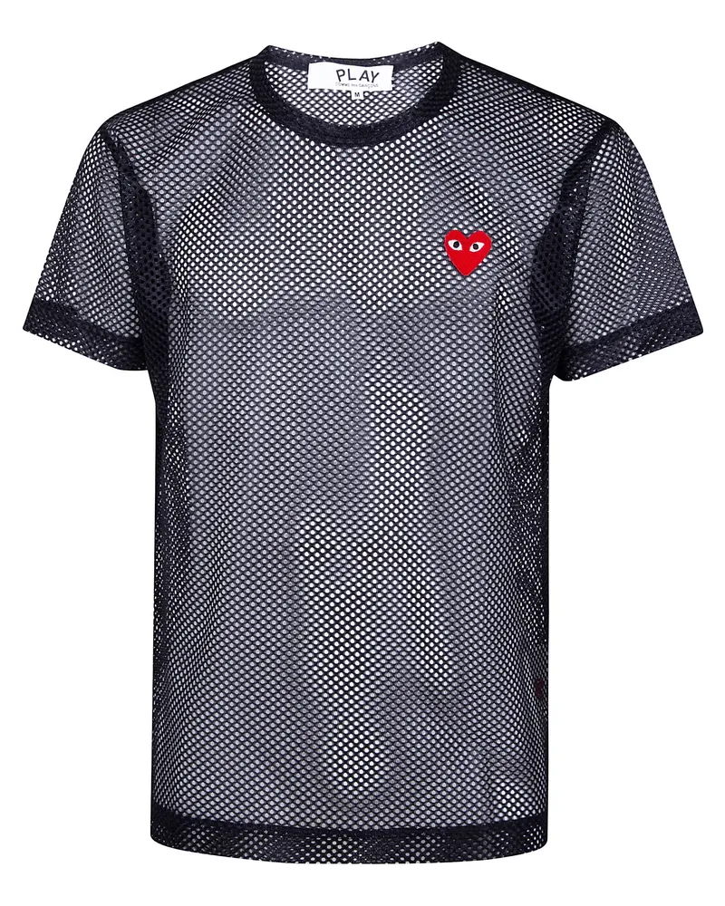 Comme des Garçons T-Shirt Red Emblem Mesh Red Heart Black