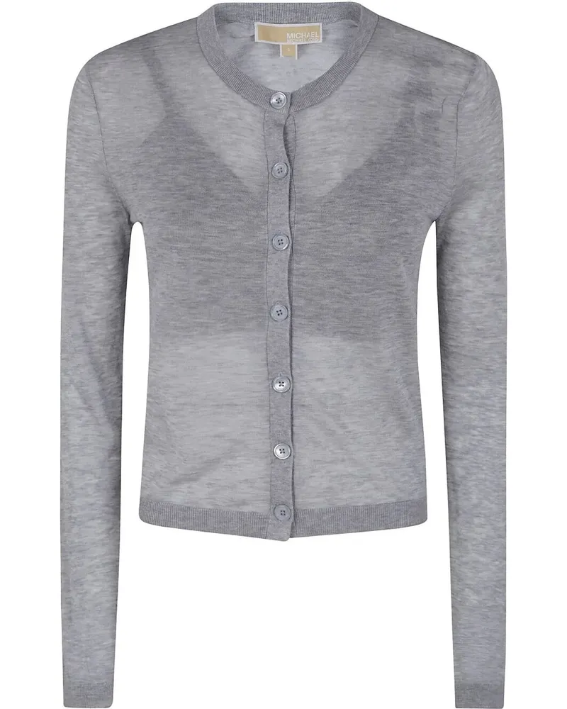 Michael Kors Cotton Silk Crew Neck Cardigan Gray