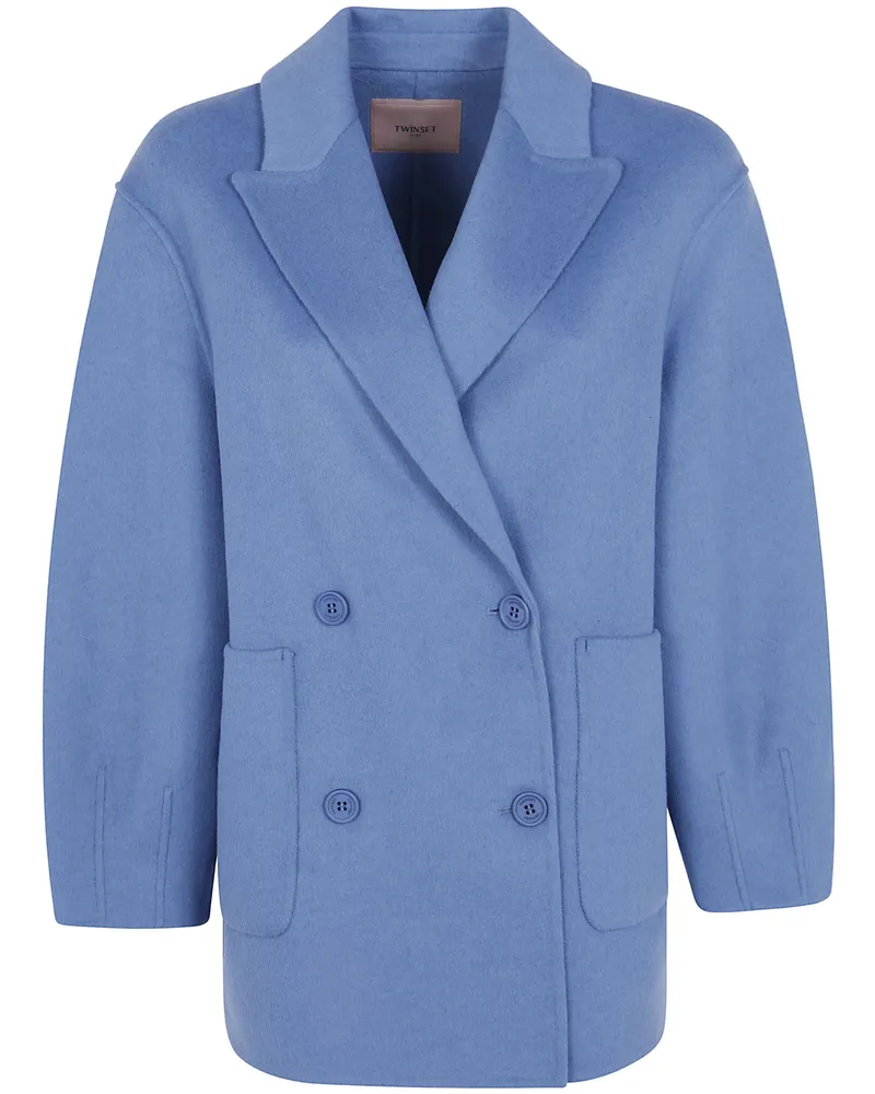 Twin-Set Coat Double Breasted Peacoat Blue