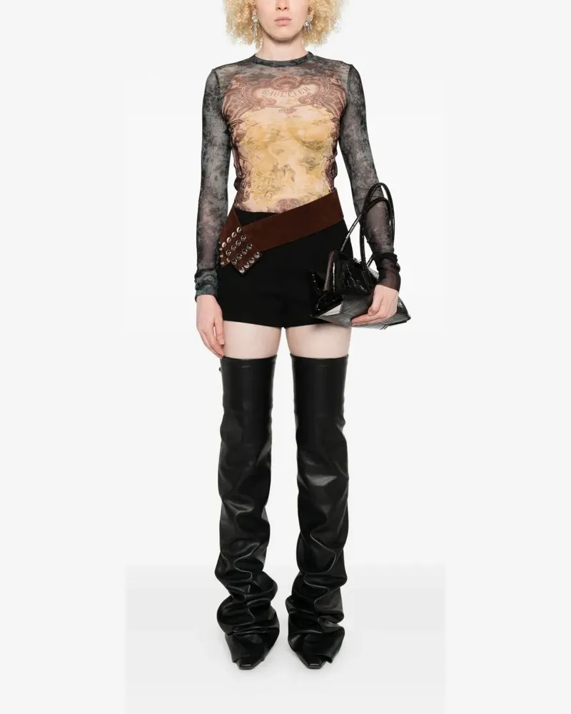 Jean Paul Gaultier Mesh Long Sleeves Top Printed "Médaillon Black