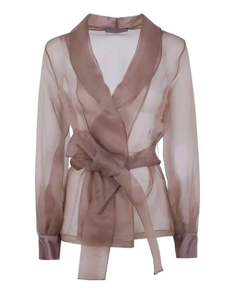 D.EXTERIOR D. EXTERIOR Organza Silk Belted Jacket Brown