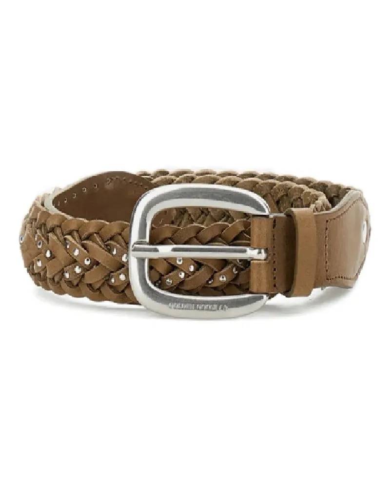 Golden Goose Braided Houston" Washed Leather With Micro Studs Belt Green