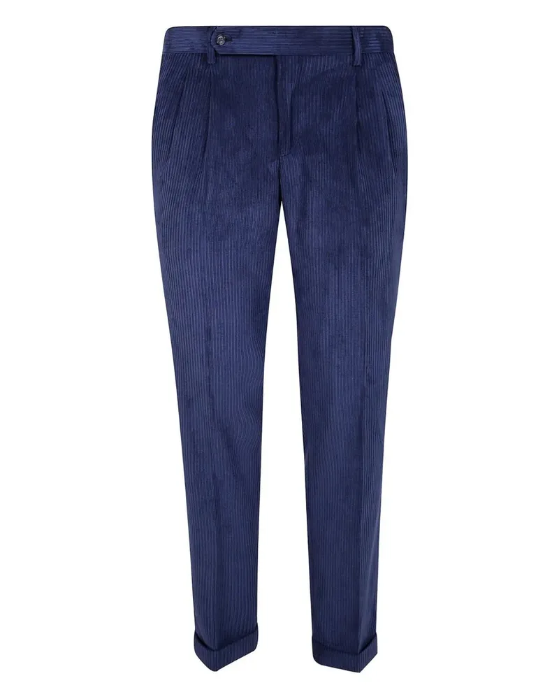 BARBA Firenze Velvet Stripes Double Pences Chino Trousers Blue