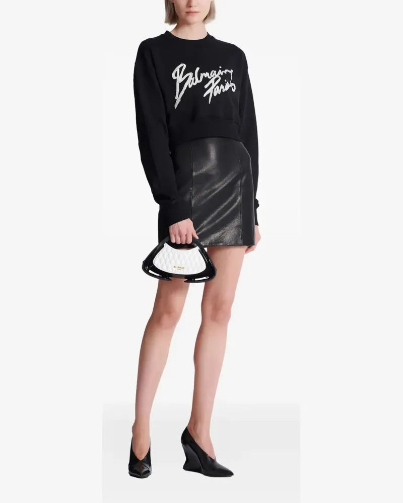Balmain Balmain Paris" Cropped Roundneck Sweater Black