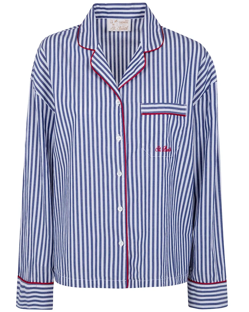 MC2 Saint Barth Astra' Cotton Stripes Pijamas Shirt Blue